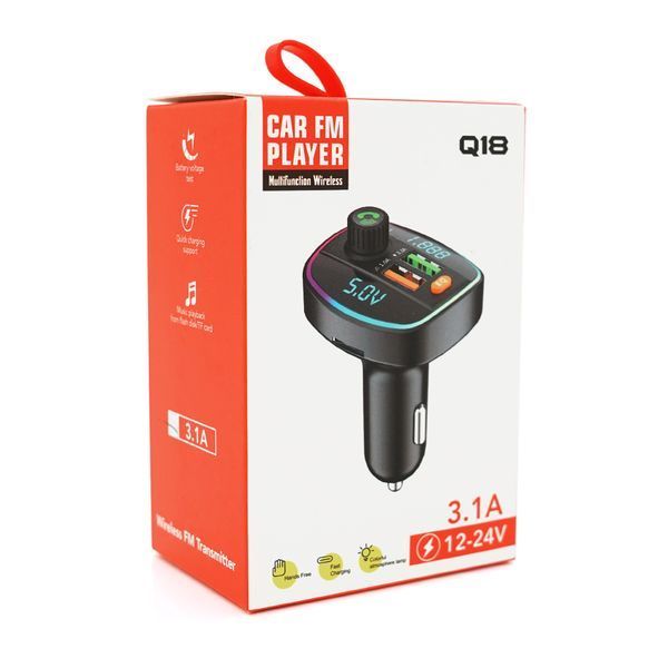 FM-модулятор Q18 з еквалайзером, 3.1A, USB, TF, 55.5х41.5х37.5 -YT35591 фото