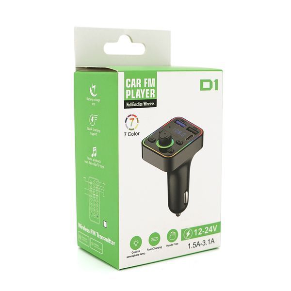 FM-модулятор D1, підсвічування 7 кольорів, 1.5-3.1A, USB, TF, 49.5х41х36 -YT35593 фото