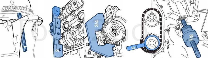 Набор фиксаторов для обслуживания двигателей BMW (М42, M43, M50, M51, M52, M60) 9 предметов, в кейсе ROCKFORCE RF-908G15 16591 фото
