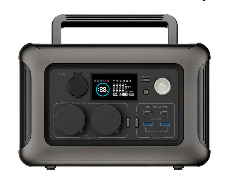 Power station ALLPOWERS R600 APP Control, 600W, 299Wh LiFePO4 3500Cycles, MPPT 300w max, CAR port, DC12/24V, 2хAC 220V, 2xUSB-TYPE-C 100W, 2xUSB-A 36W -YT45406 фото