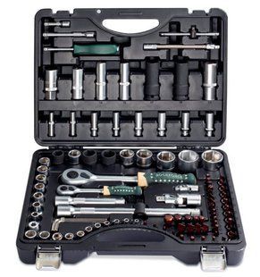 Набір інструментів 94+6 предметів 1/4",1/2"(6гр.)+(головка-біта 1/4": T40; біти 5/16": М5,6,8,10,12,14; головка 1/2" 8мм; ключі 26256 фото