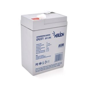 Аккумуляторная батарея MERLION AGM GP655F1 6 V 5.5Ah ( 70 x 47 x 100 (105)), 0.75 kg, Grey, Q20/2400 -YT10398 фото