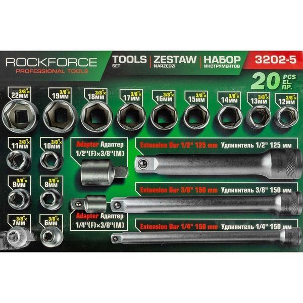Набор инструментов 20 предметов 3/8" ROCKFORCE RF-3202-5 60270 фото