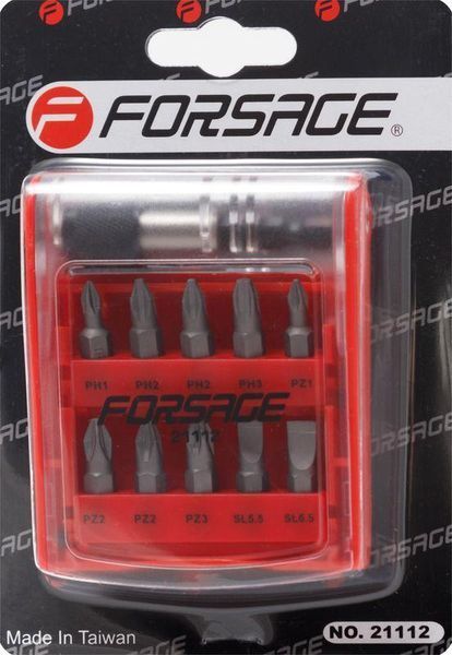 Набір біт з бітотримачем 11 предметів (PH1,2,3 PZ1,2,3, SL5.5, 6.5) Forsage F-21112 6736 фото