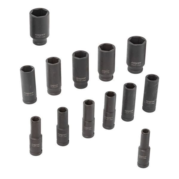 Набор головок ударных глубоких 13 предметов,1/2''(10, 12-15, 17, 19, 21, 22, 24, 27, 30, 32мм), на пластиковом держателе Forsage 50480 фото