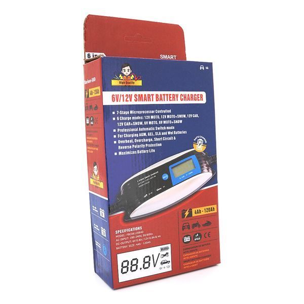 Автоматическое ЗУ для аккумулятора Foxsur FBC061200840 6/12V ,100-240V,4A,LCD,клеммы(AGM/GEL/Lead) -YT2276 фото