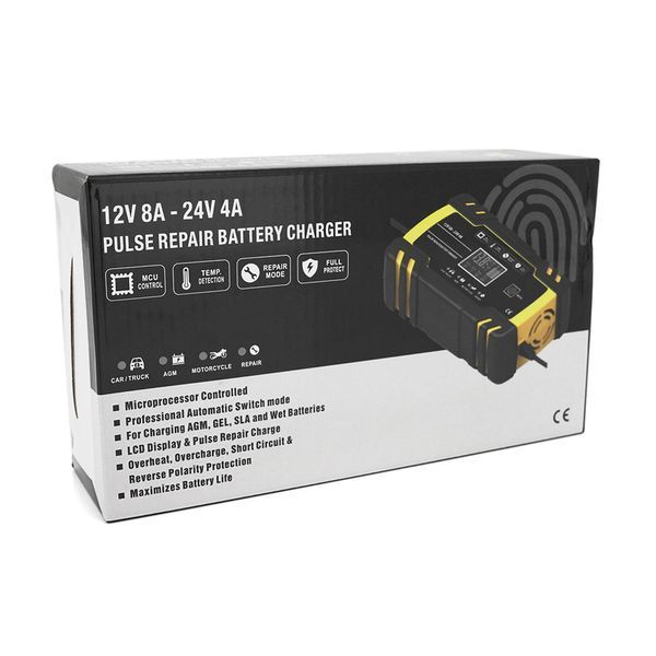 Автоматичний ЗП для акумулятора 12V / 24V (MF, WET, AGM, GEL), FBC122408D, 100-240V, DC 13.8 / 27.6V, Струм заряду 12V / 8A 24V / 4A, LCD, крокодили в комплекті -YT1858 фото