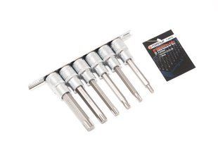 Набір головок-біт 6пр. 1/2" Torx 6-променевих (Т30, Т40, Т45, Т50, Т55, Т60, L-100мм) на планці Forsage F-40913L 46626 фото
