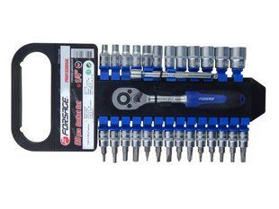 Набір головок і біт з тріскачкою 28пр. 1/4'' (4-14мм; Torx:T10-T30; Hex:3-6мм; Slotted:SL4.5-SL7; Philips: PH1-PH2) Forsage 9671 фото