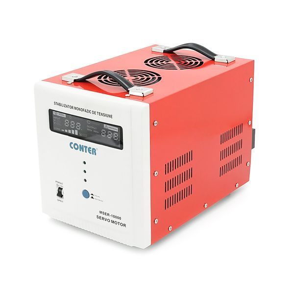 Стабілізатор напруги Conter MSER 10000 VA-V2/7500W однофазний, сервопривід, монтажу підлоги, LED дисплей, діапазон 130-260V, AC230&plusmn;3%, клемна колодка, 220x335x230mm, 19.1kg -YT45628 фото