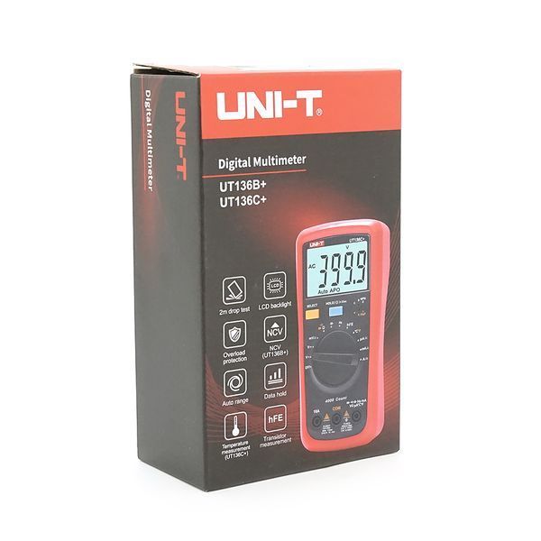 Мультиметр UNI-T UT136B+ Вимірювання: V (AC/DC), A (AC/DC), &Omega;, C, Hz, NCV. Функції: Data Hold, продзвонювання, тест діодів, підсвічування. -YT46580 фото