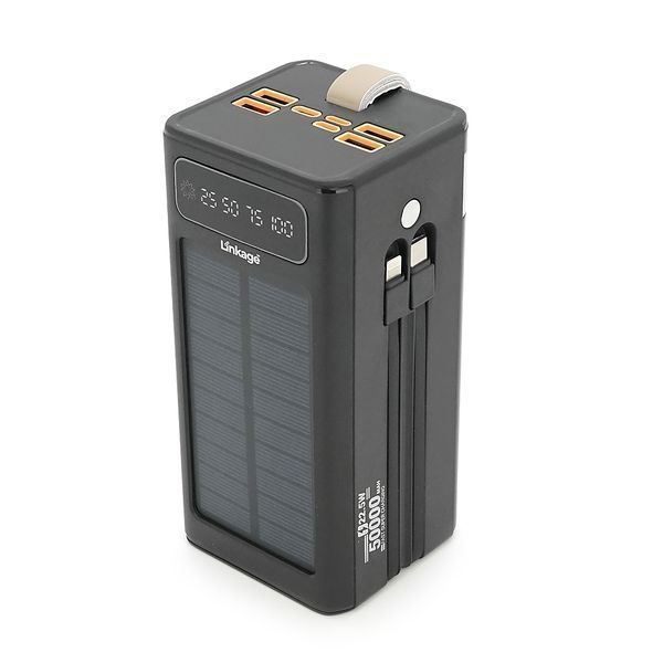 Power bank Linkage LKP-47 50000mAh, Solar, 22.5W, Кабеля Туре-С+Lighting, 1,060 kg, Black, Blister -YT44547 фото