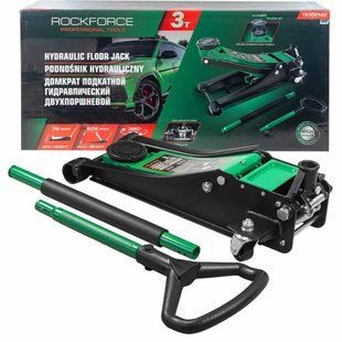 Домкрат 3т (75-505мм) підкатний низькопрофільний двопоршневий Rockforce RF-T830018Z HT 58720 фото