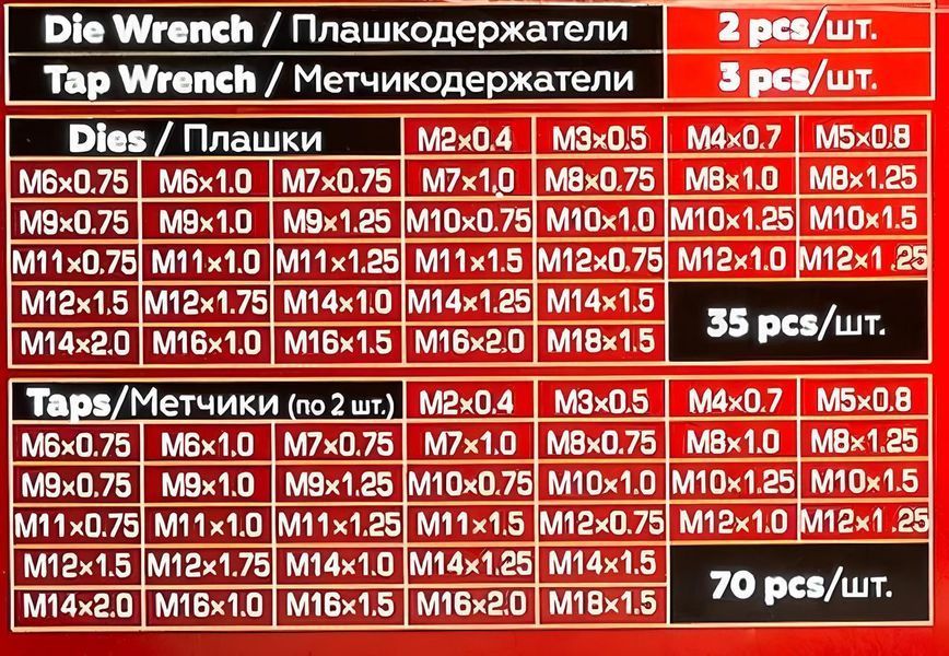 Набор метчиков и плашек метрический 110 предметов JBC-B110-1 64895 фото