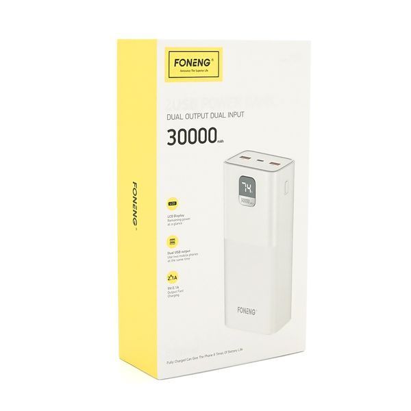 Power Bank FONENG P55 30000mAh, 2*USB+Tepe-C, White, 0.580kg, Box -YT46073 фото