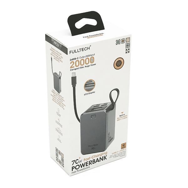 PowerBank FULLTECH FP33 20000mAh, 70W, Input:(Type-C), Output:(USB,2*Type-C), индикация заряда, 0,440kg, Gray, Box -YT46151 фото