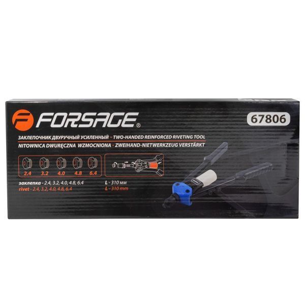 Заклепочник дворучний посилений (L-310мм, заклепка - 2.4, 3.2, 4.0, 4.8, 6.4) Forsage F-67806 5275 фото