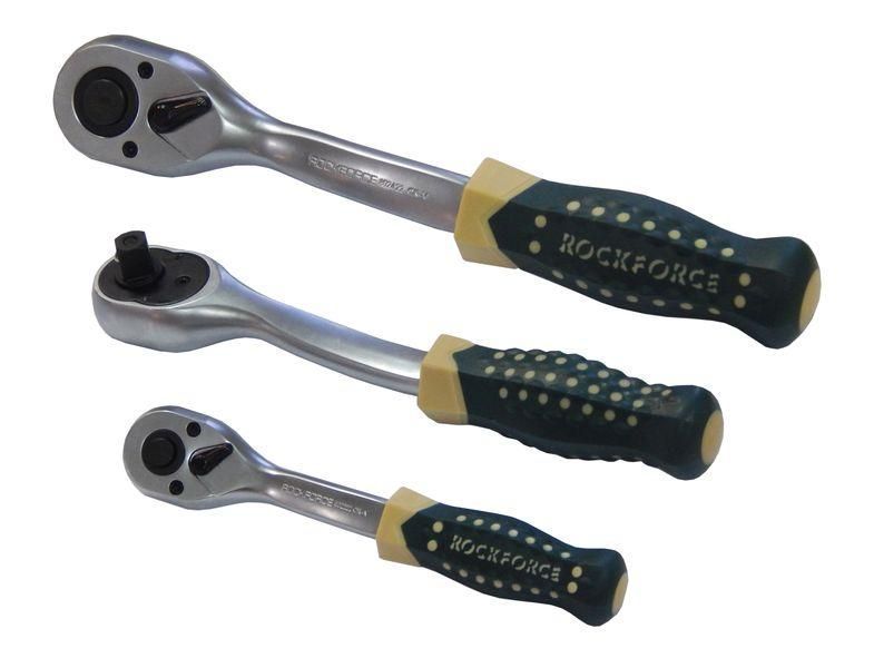 Трещотка реверсивная усиленная изогнутая с резиновой ручкой 1/2" (72зуб.) ROCKFORCE RF-802422 17877 фото