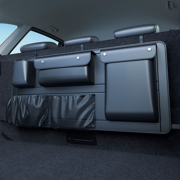 Автомобільний органайзер CABULE у багажник, 90x45см, кріплення до задніх сидінь ременями, 5 відділень, PV-шкіра, чорний -YT41129 фото