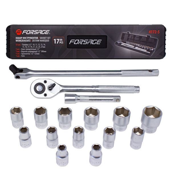 Набор инструментов 17 предметов 1/2" (6гр) (10-27мм) Forsage F-4172-5 51104 фото