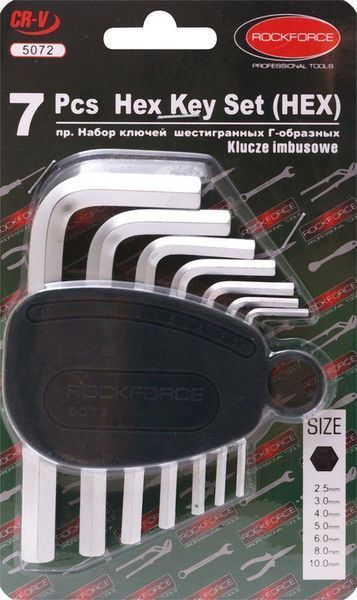 Набір ключів Г-подібних 6-граних, 7пр. (2.5, 3-6, 8, 10мм), в пластиковому тримачі ROCKFORCE RF-5072 5716 фото