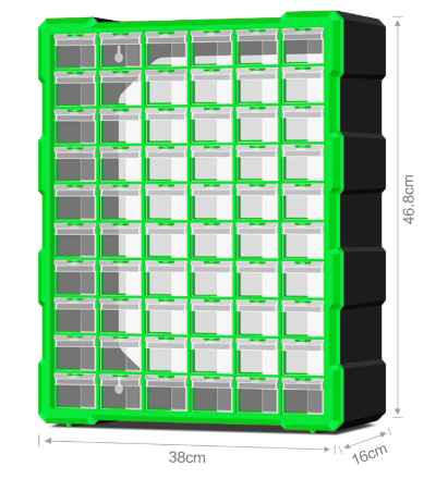 Ящик для хранения деталей 60 ячеек 46,8*38*16cм , ячейка 15,3*5,4*3,6см -YT40365 фото