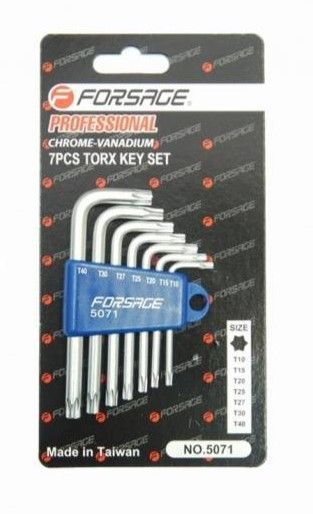 Набір ключів Г-подібних TORX, 7пр. (Т10,Т15,Т20,Т25,Т27,Т30,Т40) Forsage F-5071 6481 фото