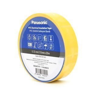 Изолента ПВХ PANASONIC 0,125мм*18мм*20м (желтая), диапазон рабочих температур: от 0&deg;С до + 90&deg;С, Огнестойкая, 8 штук в упаковке, цена за штуку -YT46316 фото
