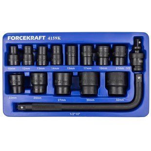 Набір головок ударних 15 предметів 1/2'' (6-гр.) (10,12-19,21,22,24,27,30,32мм) в ложементі FORCEKRAFT FK-4159K 58404 фото