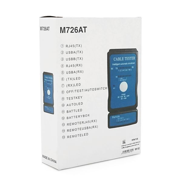 Кабельний тестер Merlion M726ATUSB, RJ-45 + USB, батарейки в комплекті немає -YT8132 фото