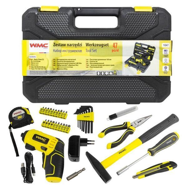 Акумуляторна викрутка з набором інструментів 47 предметів WMC TOOLS 1047 48241 фото