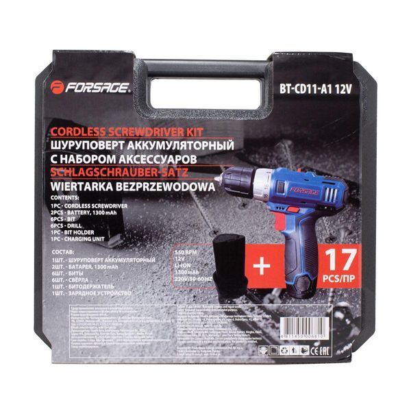 Шуруповерт акумуляторний 12V,1.3Ah патрон 0,8-10мм Forsage F-BT-CD11-A1 12V 50517 фото