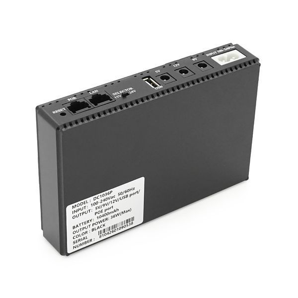 ДБЖ UPS-36W DC1036P для роутерів/комутаторів/PON/POE-430, 5/9/12V, 1A/2А, 10400мAh, Black, BOX -YT29976 фото