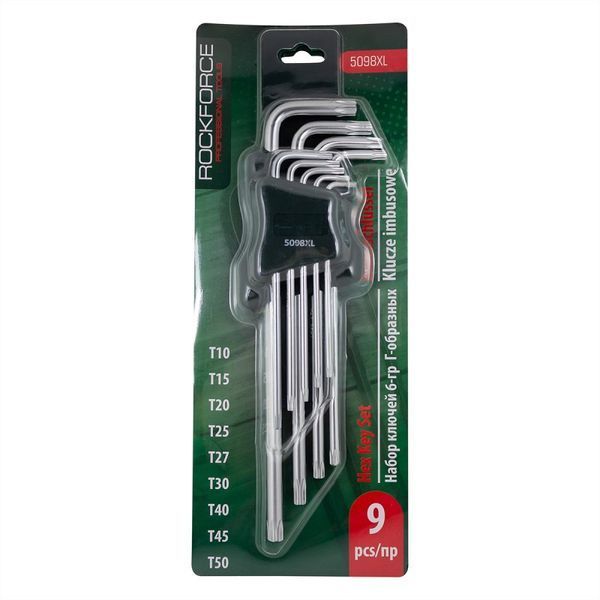 Набор ключей TORX Г-образных экстра длинных, 9 предметов (Т10, Т15, Т20, Т25, Т27, Т30, Т40, Т45, Т50) в пластиковом держателе 5799 фото