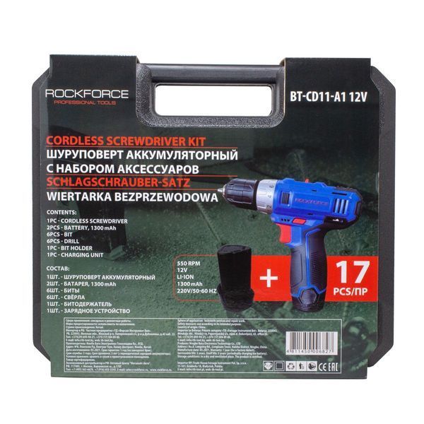 Шуруповерт акумуляторний 12V,1.3Ah патрон 0,8-10мм ROCKFORCE RF-BT-CD11-A1 12V 50518 фото
