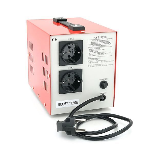 Стабілізатор напруги Conter MSER 2000 VA-V2/1600W однофазний, сервопривід, монтажу підлоги, LED дисплей, діапазон130-260V, AC230&plusmn;3%, 2*Shuko, 5.2kg, Q2 -YT46150 фото