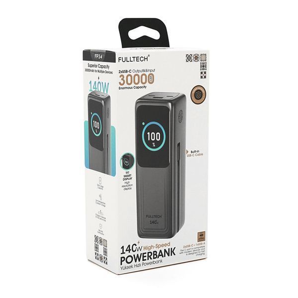 Powerbank Fulltech FP34 30000mAh, Fast charge PD140W, Li-pol, LCD Display, Вход:Type-C, Выходы: 2xUSB Type-C, 1xUSB Type-A, USB Type-C Cable, Box -YT44718 фото