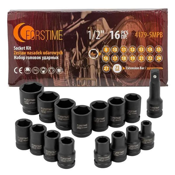 Набор ударных головок 1/2", 16 предметов Forstime FT-4179-5MPB 57024 фото