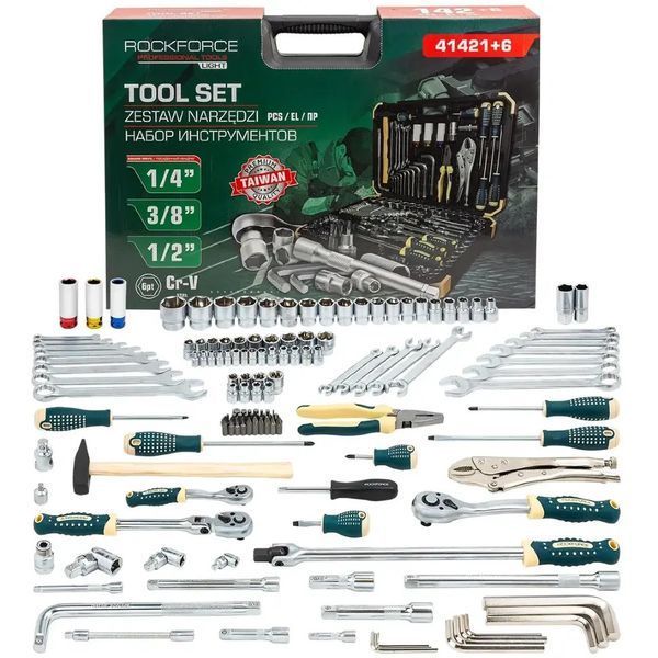 Набор инструментов 142+6 предмета 1/2", 3/8", 1/4" Rockforce RF-41421+6 65586 фото