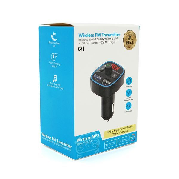 FM-модулятор Q1, 1.5A, FM, USB, TF, 49.5х41х36 -YT35587 фото