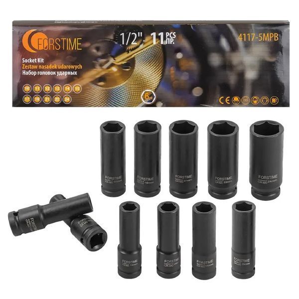 Набір головок ударних 11пр. 1/2" 6-гранна (10-24мм) FORSTIME FT-4117-5MPB 52560 фото