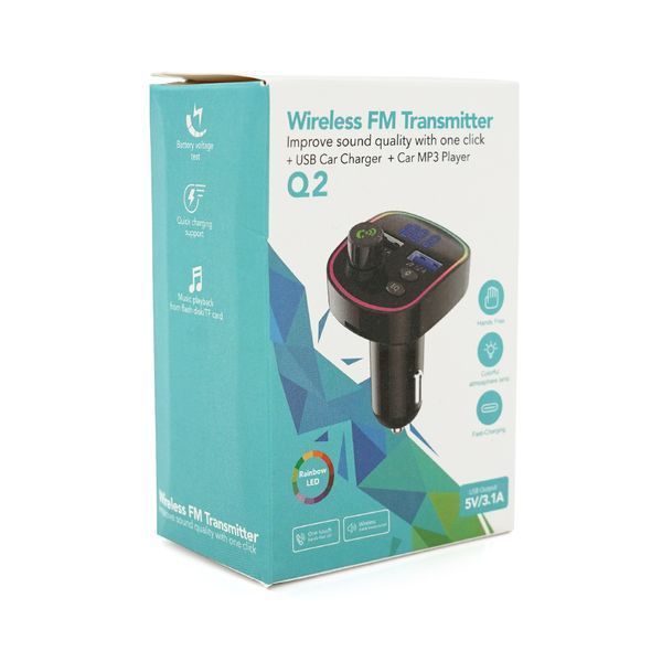 FM- модулятор Q2 с эквалайзером, 1.5A, FM, USB, TF, 49.5х41х36 -YT35588 фото