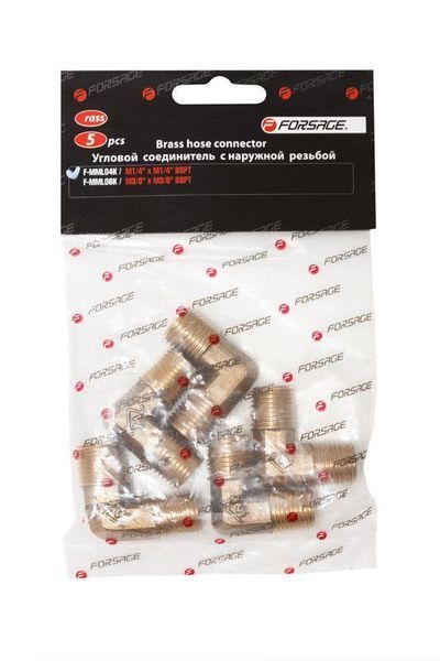 Соединитель угловой наруж.резьба 1/4"х1/4", к-т 5шт. Forsage F-MML04K 26105 фото