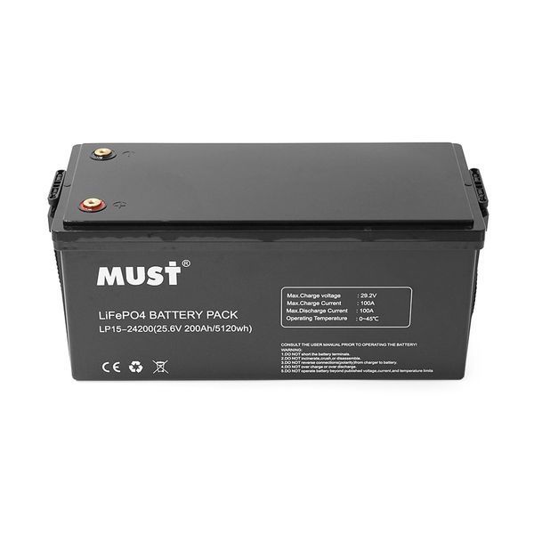 Аккумуляторна батарея Must LiFePO4 LP15-24200 25.6V 200Ah, 5,12kWh, BMS100A@4S, 6000 cycles, 522x240x218, 45kg -YT32867 фото