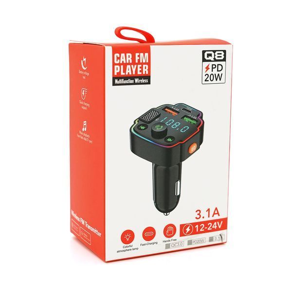 FM- модулятор Q8 с эквалайзером, 3.1A, USB, TF, 55.5х41.5х37.5 -YT35590 фото